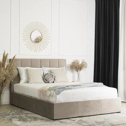 Кровать двуспальная бархатная MEBEL ELITE PANAMA Velvet 140x200 см Бежевый фотография
