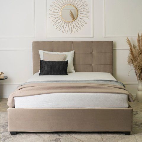 Кровать двуспальная бархатная 140x200 MEBEL ELITE TINGA Velvet Беж фотография