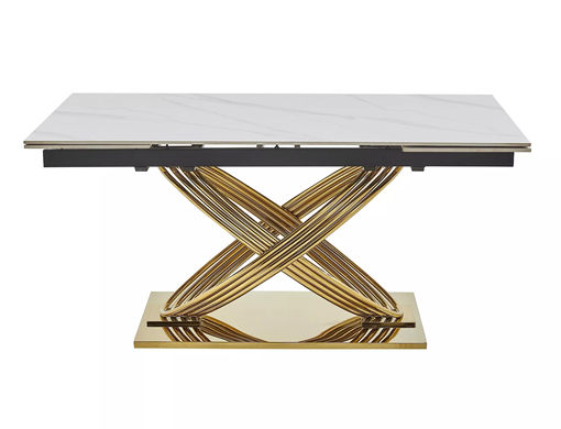 Стол Обеденный HERMES II 160(240)x90 Signal Белый Мрамор / Золото фотография