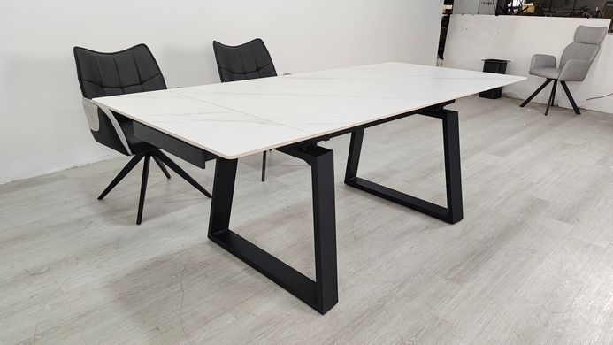 Стіл розкладний BERNARD CERAMIC Intarsio 140(200)*90 білий мат/чорний фотографія