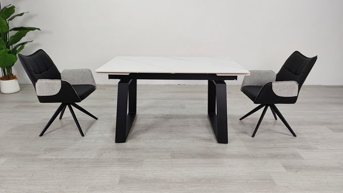 Стіл розкладний BERNARD CERAMIC Intarsio 140(200)*90 білий мат/чорний фотографія