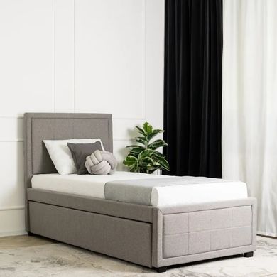 Ліжко односпальне оксамитове MEBEL ELITE ELIF Velvet 90x200 см з додатковим спальним місцем Сірий фотографія