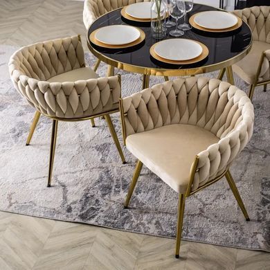 Стілець оксамитовий MEBEL ELITE CAPRI Velvet Кремовий / Золотий фотографія