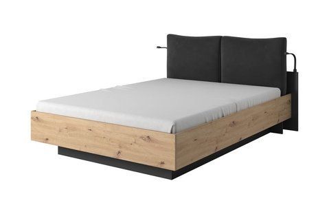 Кровать (каркас) Perfect Home Нест / Nest 160 с мягким изголовьем двуспальная Дуб артизан/антрацит фотография