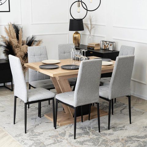 Комплект стол раскладной MEBEL ELITE CLARK 120(160)х80 см Дуб артизан/черный +6 стула TEX Серый фотография