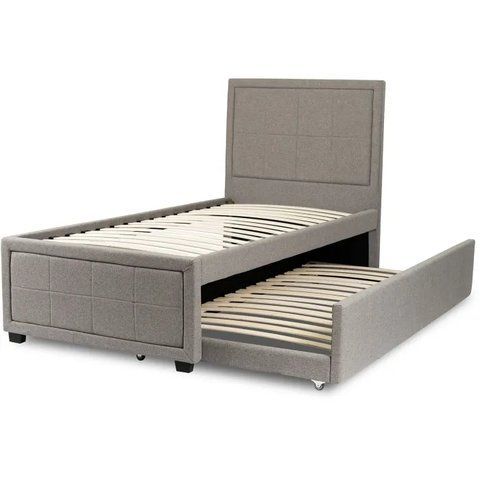 Кровать односпальная бархатная MEBEL ELITE ELIF Velvet 90x200 см с дополнительным спальным местом Серый фотография