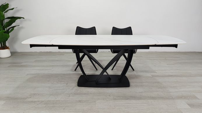 Стіл розкладний TYLER CERAMIC Intarsio 160(240)*90 білий мат/чорний фотографія