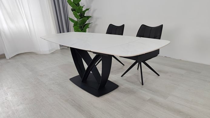 Стіл розкладний TYLER CERAMIC Intarsio 160(240)*90 білий мат/чорний фотографія