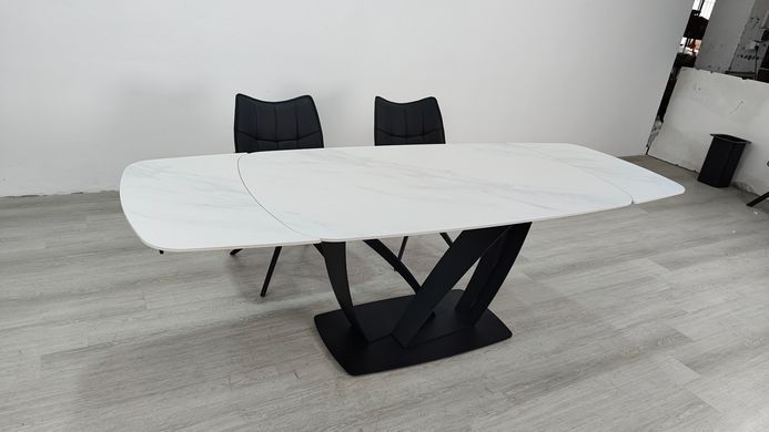 Стіл розкладний TYLER CERAMIC Intarsio 160(240)*90 білий мат/чорний фотографія