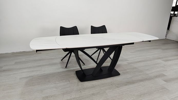 Стіл розкладний TYLER CERAMIC Intarsio 160(240)*90 білий мат/чорний фотографія