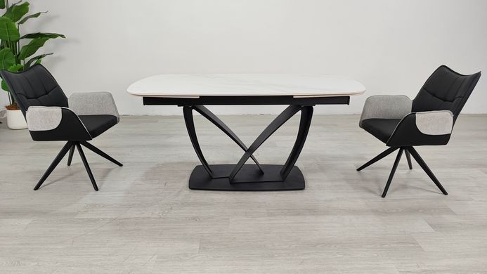 Стіл розкладний TYLER CERAMIC Intarsio 160(240)*90 білий мат/чорний фотографія
