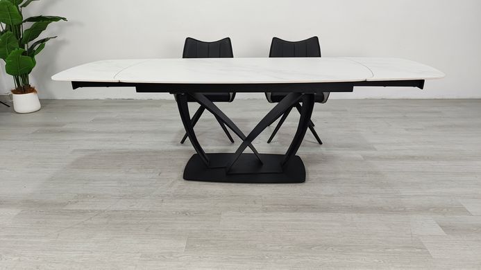 Стіл розкладний TYLER CERAMIC Intarsio 160(240)*90 білий мат/чорний фотографія