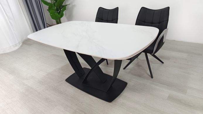 Стіл розкладний TYLER CERAMIC Intarsio 160(240)*90 білий мат/чорний фотографія
