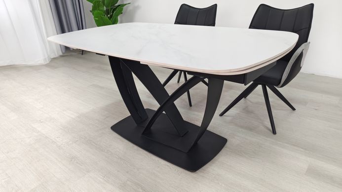 Стіл розкладний TYLER CERAMIC Intarsio 160(240)*90 білий мат/чорний фотографія
