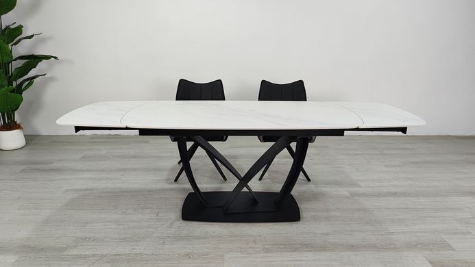 Стіл розкладний TYLER CERAMIC Intarsio 160(240)*90 білий мат/чорний фотографія