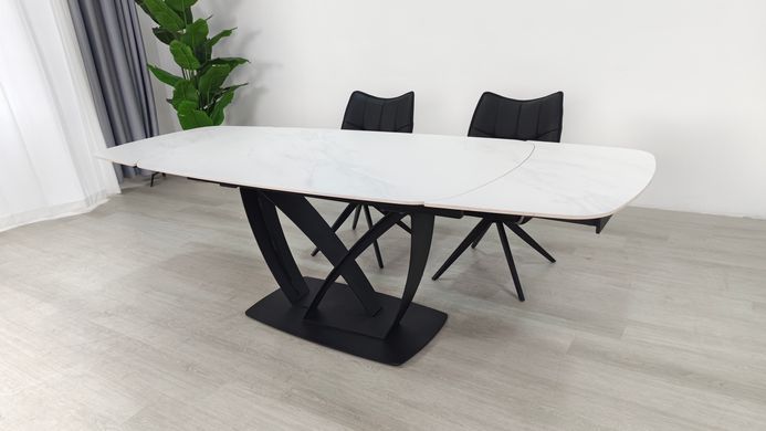 Стіл розкладний TYLER CERAMIC Intarsio 160(240)*90 білий мат/чорний фотографія