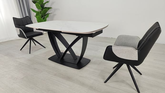 Стіл розкладний TYLER CERAMIC Intarsio 160(240)*90 білий мат/чорний фотографія