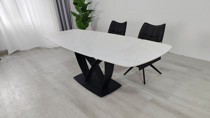 Стіл розкладний TYLER CERAMIC Intarsio 160(240)*90 білий мат/чорний фотографія