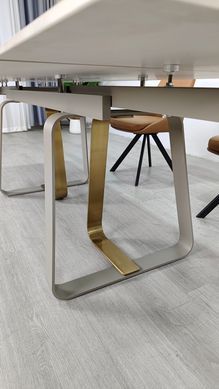 Стіл розкладний BIANCO LUXE CERAMIC Intarsio 160(240)*90 білий мат/білий+золото фотографія