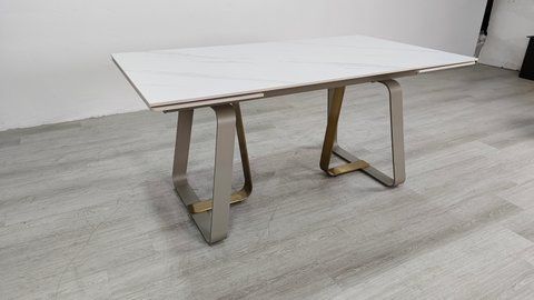 Стол раскладной BIANCO LUXE CERAMIC Intarsio 160(240)*90 белый мат/белый+золото фотография