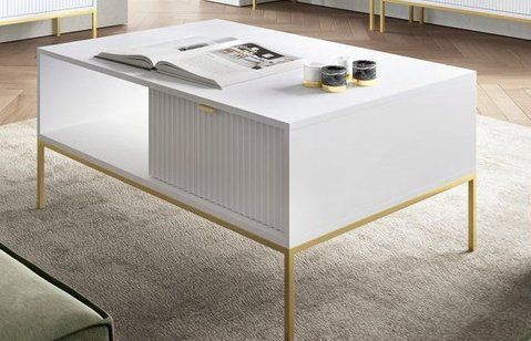Стіл журнальний Perfect Home Нова / Nova з 2 шухлядами та золотими ніжками L104 Білий фотографія