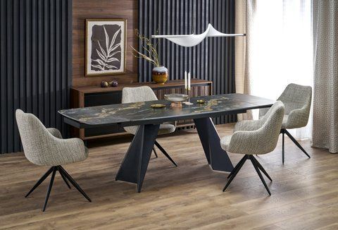 Стіл розкладний ARMANI Halmar 165(241)x90 Чорний Мармур/Чорний фотографія