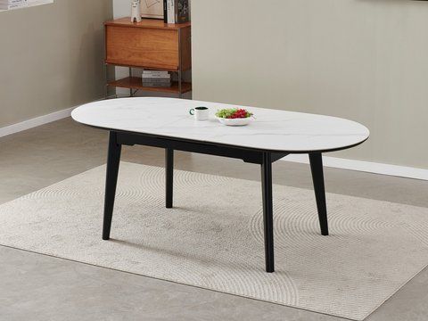 Керамический стол TM-126 VETRO 160(200)x90 белый мрамор + черный фотография