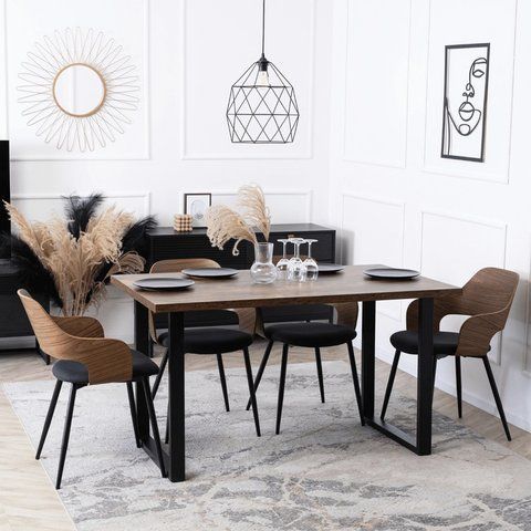Комплект стол MEBEL ELITE GLOS 135х80 см Дуб Рустик / Черный +4 стула ORBI Черный/орех фотография