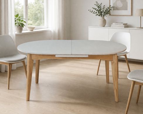 Стіл ALBERTO CERAMIC Intarsio 160(200)*90 бежевий мат/дерево фотографія