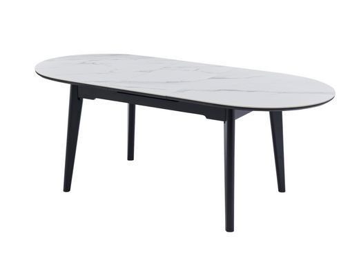 Керамический стол TM-126 VETRO 160(200)x90 белый мрамор + черный фотография