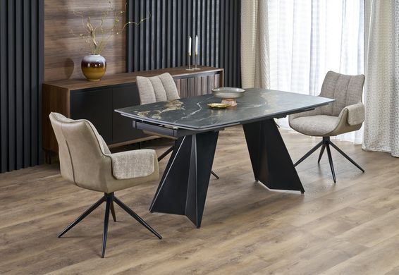 Стіл розкладний ARMANI Halmar 165(241)x90 Чорний Мармур/Чорний фотографія