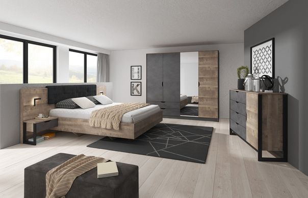 Ліжко (каркас) Perfect Home Арден / Arden 160 з м'яким ізголів'ям двоспальне Дуб санд гранж/матера фотографія