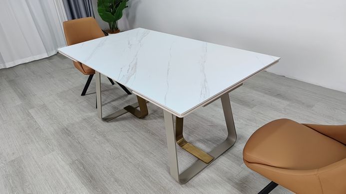 Стіл розкладний BIANCO LUXE CERAMIC Intarsio 160(240)*90 білий мат/білий+золото фотографія