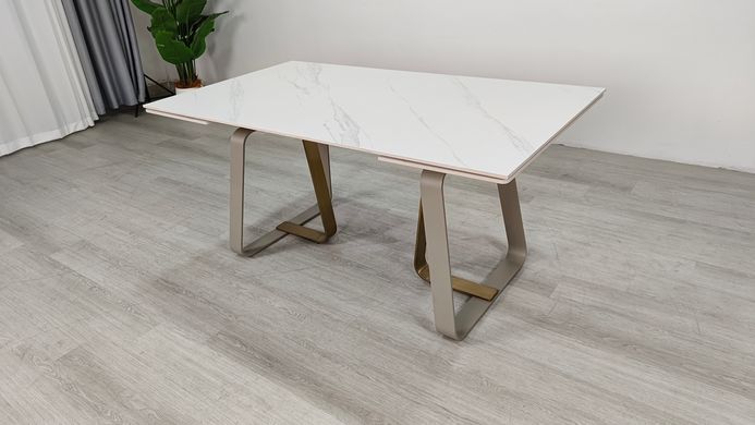 Стіл розкладний BIANCO LUXE CERAMIC Intarsio 160(240)*90 білий мат/білий+золото фотографія