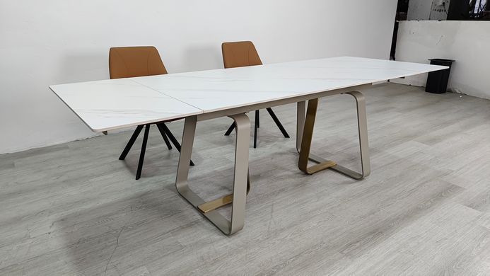 Стіл розкладний BIANCO LUXE CERAMIC Intarsio 160(240)*90 білий мат/білий+золото фотографія