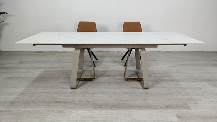 Стіл розкладний BIANCO LUXE CERAMIC Intarsio 160(240)*90 білий мат/білий+золото фотографія
