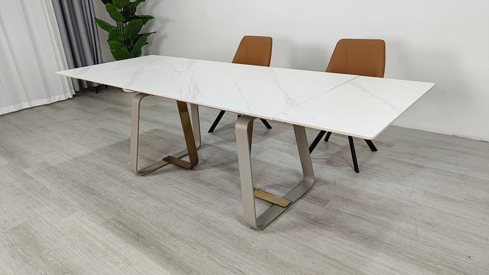 Стіл розкладний BIANCO LUXE CERAMIC Intarsio 160(240)*90 білий мат/білий+золото фотографія