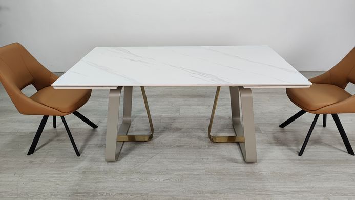 Стіл розкладний BIANCO LUXE CERAMIC Intarsio 160(240)*90 білий мат/білий+золото фотографія
