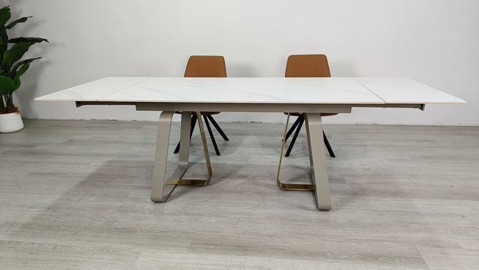 Стіл розкладний BIANCO LUXE CERAMIC Intarsio 160(240)*90 білий мат/білий+золото фотографія