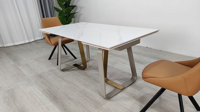 Стіл розкладний BIANCO LUXE CERAMIC Intarsio 160(240)*90 білий мат/білий+золото фотографія