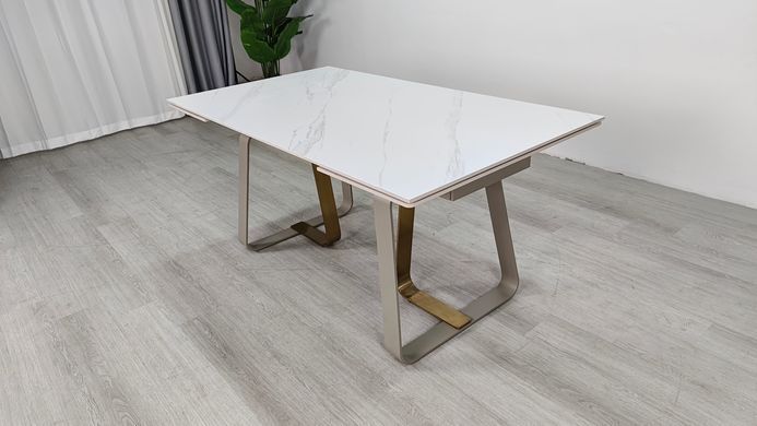 Стіл розкладний BIANCO LUXE CERAMIC Intarsio 160(240)*90 білий мат/білий+золото фотографія