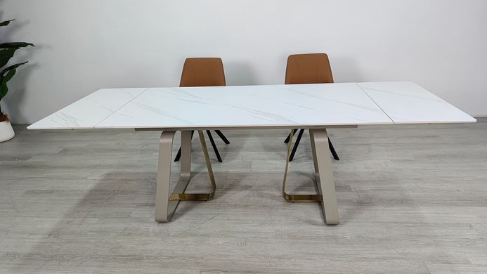 Стіл розкладний BIANCO LUXE CERAMIC Intarsio 160(240)*90 білий мат/білий+золото фотографія