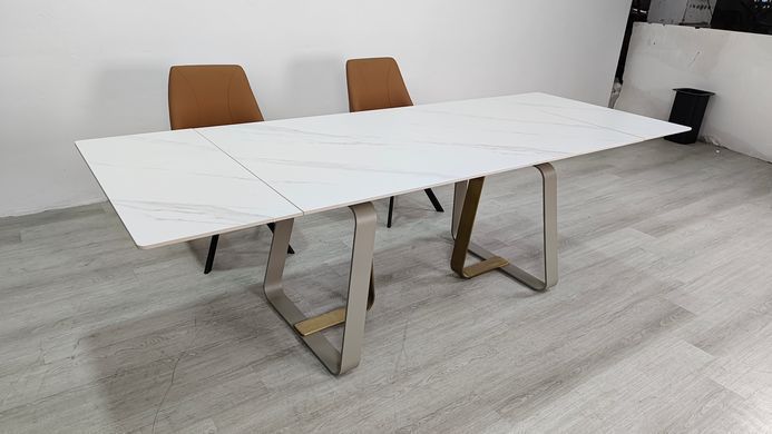 Стіл розкладний BIANCO LUXE CERAMIC Intarsio 160(240)*90 білий мат/білий+золото фотографія