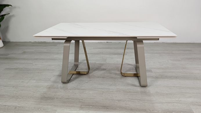 Стіл розкладний BIANCO LUXE CERAMIC Intarsio 160(240)*90 білий мат/білий+золото фотографія