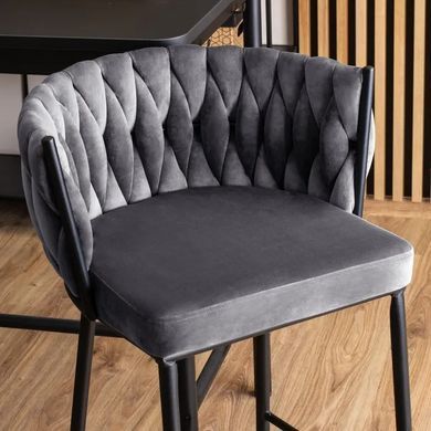 Барний стілець оксамитовий MEBEL ELITE FLORES Velvet сірий / чорний фотографія