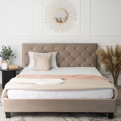 Ліжко оксамитове MEBEL ELITE QUEEN Velvet 160x200см Беж фотографія