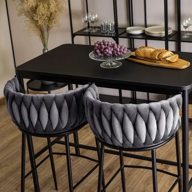 Барний стілець оксамитовий MEBEL ELITE FLORES Velvet сірий / чорний фотографія