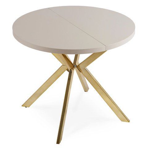 Стіл розкладний круглий MEBEL ELITE DORIAN 80(160)х80 см Кашемір/золото фотографія