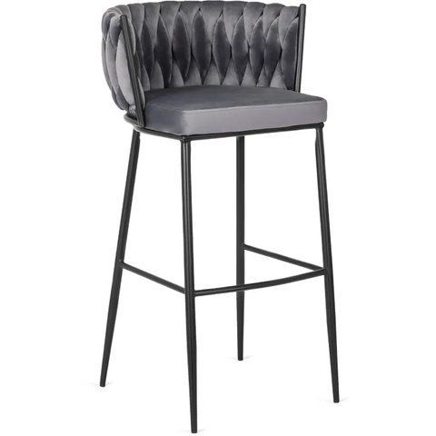 Барный стул бархатный MEBEL ELITE FLORES Velvet серый / черный фотография