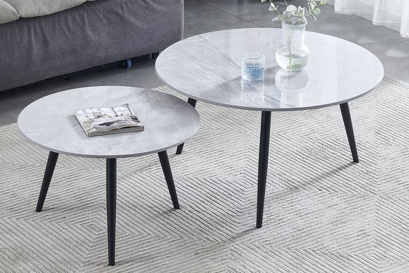 Журнальный столик KORA C Керамика Signal 80x80 Эффект Мрамора Серый/ Черный Мат фотография